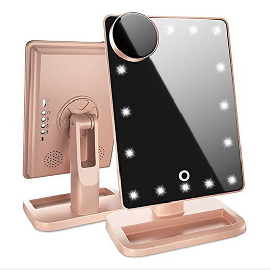 LED Touch Screen Makeup Mirror with Bluetooth Speaker & 10X Magnification